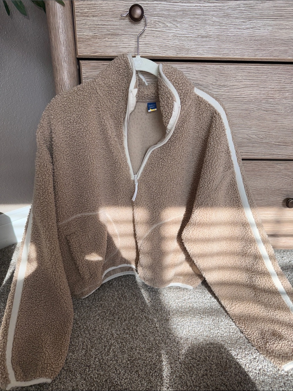 Old Navy Taupe Sherpa Half-Zip Jacket with Cream Trim